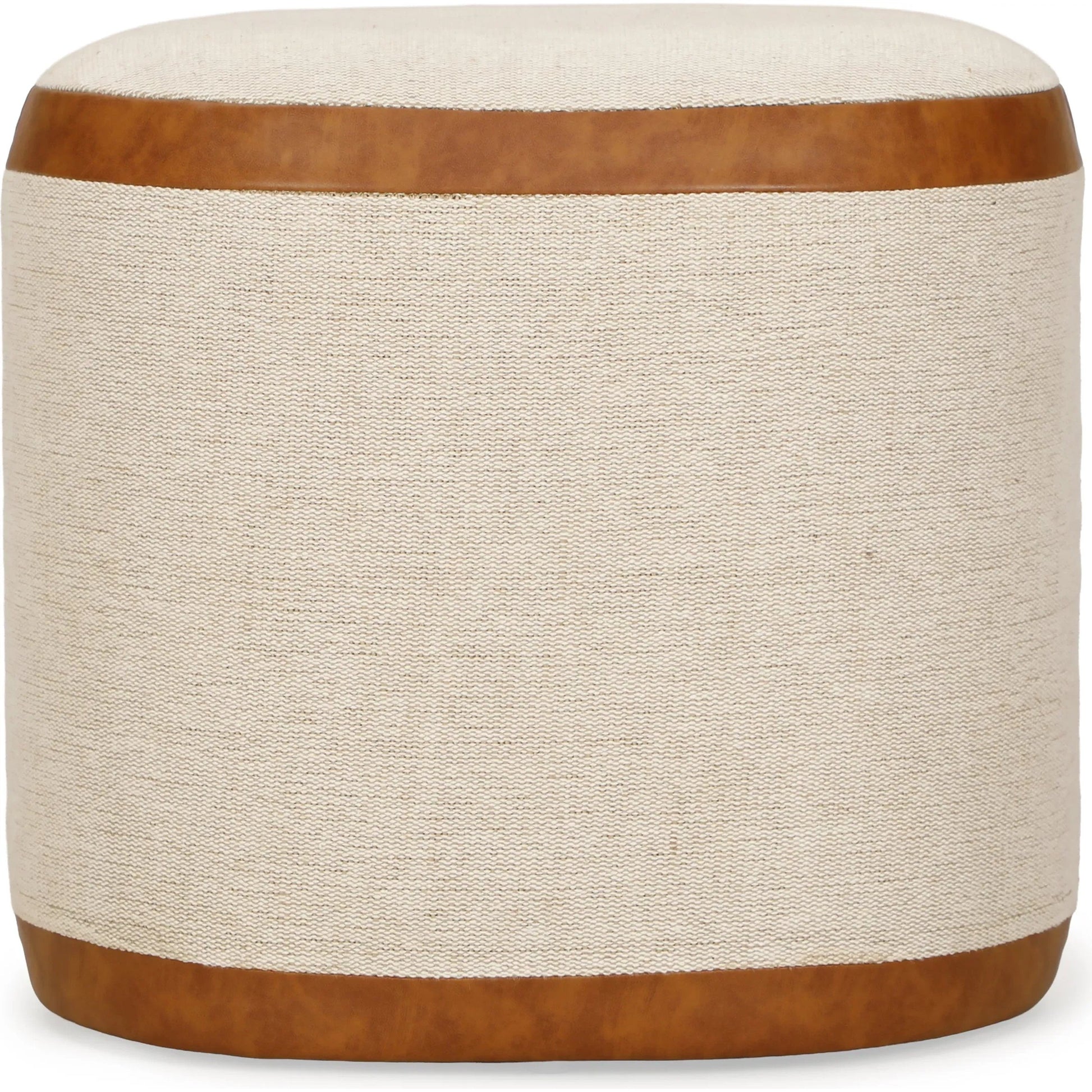 Huche Cotton Jute Oval Contract-Grade Pouf by TOV Furniture in natural, saddle brown. Made from burl veneer, fabric, vegan leather in a unique style.