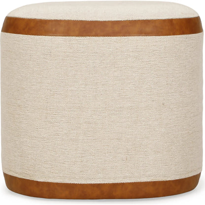 Huche Cotton Jute Oval Contract-Grade Pouf by TOV Furniture in natural, saddle brown. Made from burl veneer, fabric, vegan leather in a unique style.
