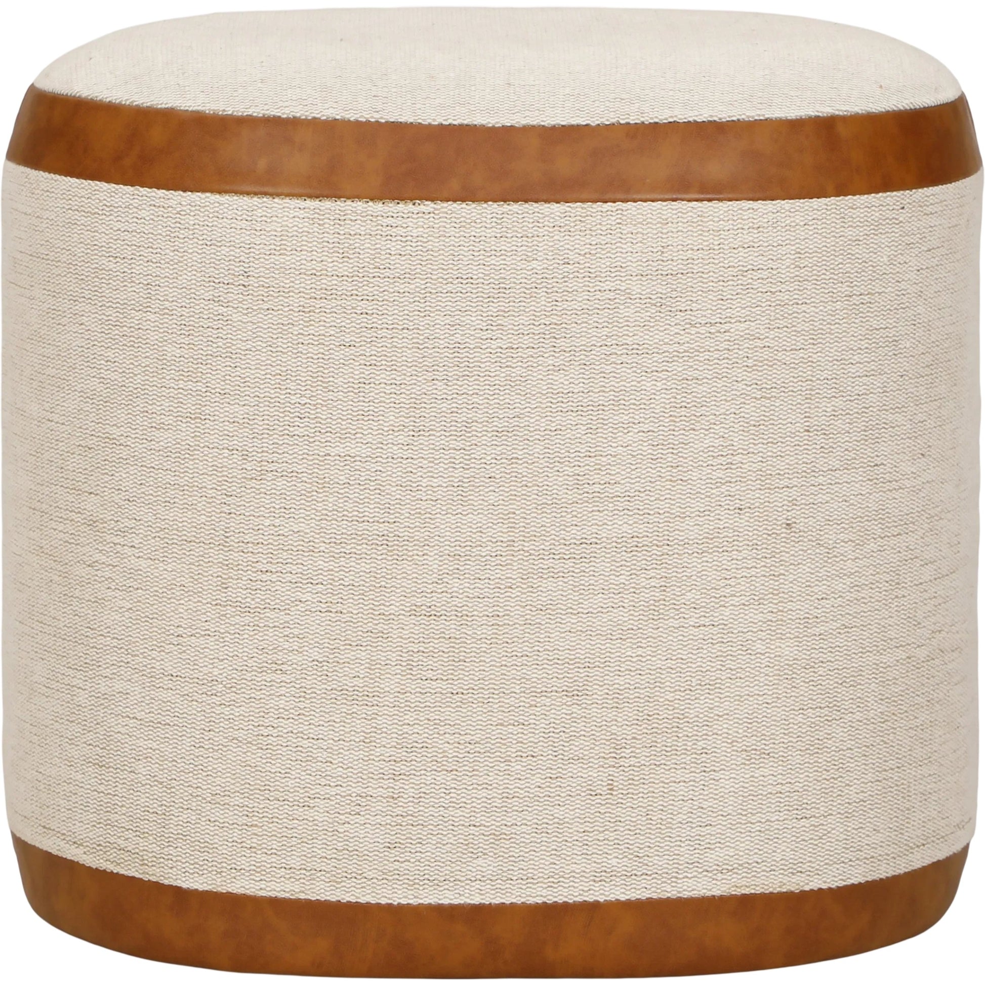 Huche Cotton Jute Oval Contract-Grade Pouf by TOV Furniture in natural, saddle brown. Made from burl veneer, fabric, vegan leather in a unique style.