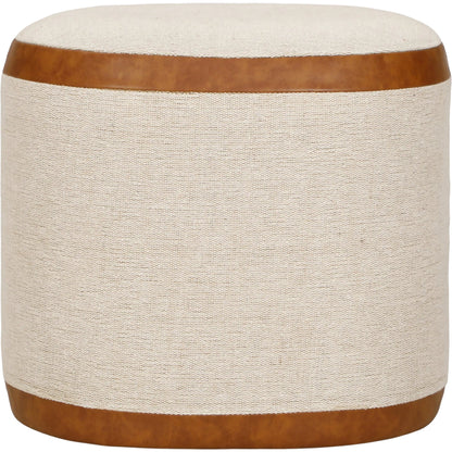 Huche Cotton Jute Oval Contract-Grade Pouf by TOV Furniture in natural, saddle brown. Made from burl veneer, fabric, vegan leather in a unique style.