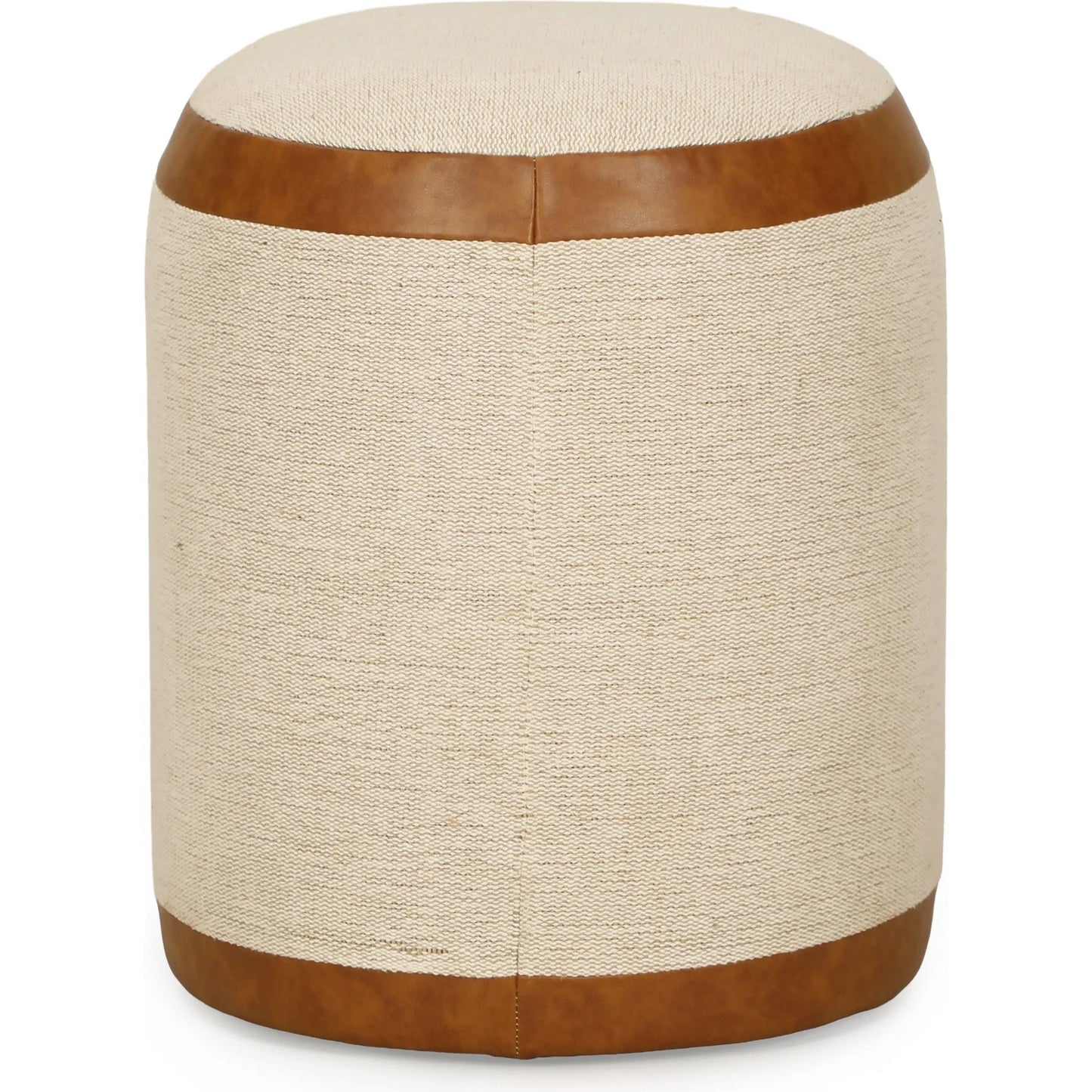 002 SI-2532658 | Additional Silo | Huche Cotton Jute Oval Contract-Grade Pouf by TOV Furniture in natural, saddle brown. Made from burl veneer, fabric, vegan leather in a unique style.
