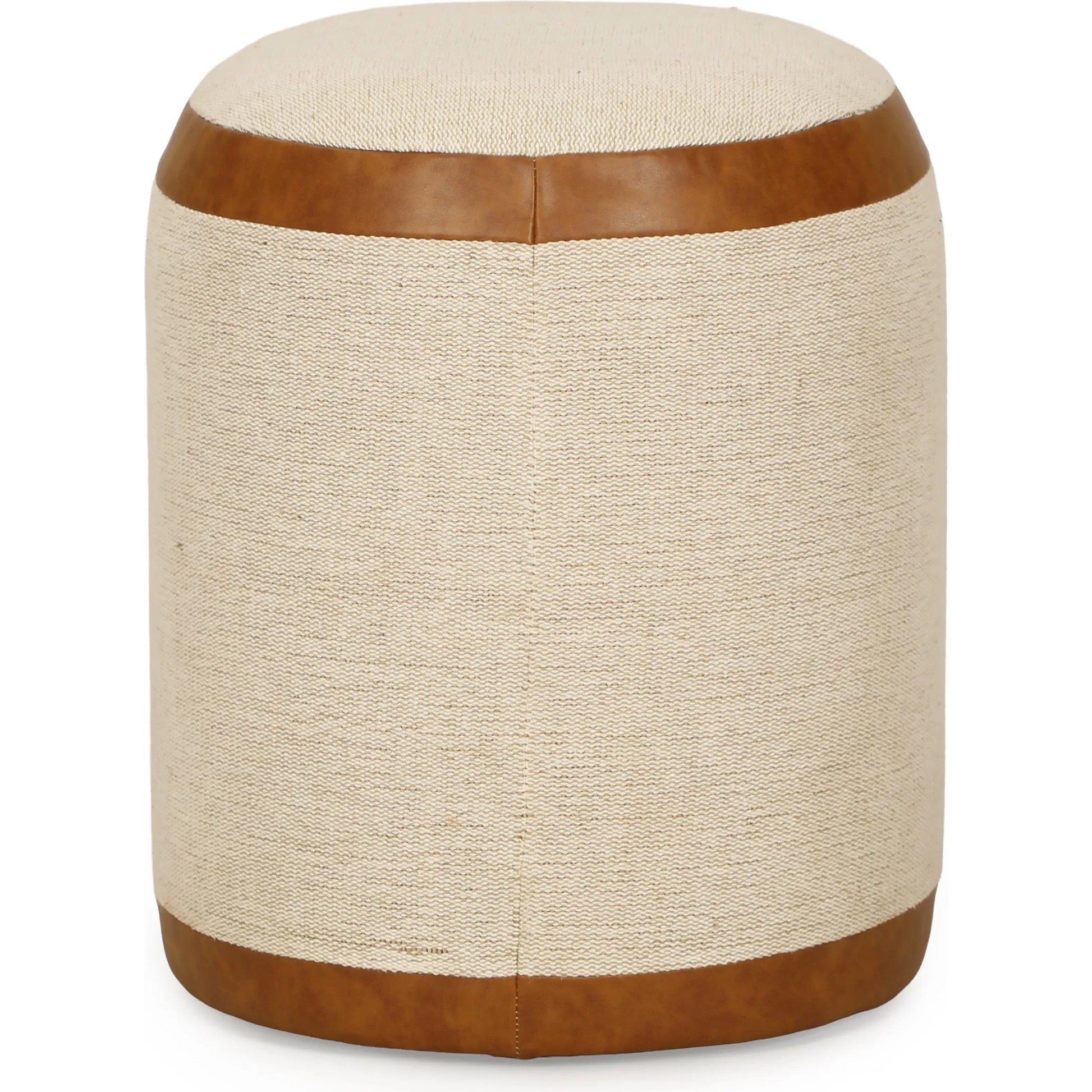 Huche Cotton Jute Oval Contract-Grade Pouf by TOV Furniture in natural, saddle brown. Made from burl veneer, fabric, vegan leather in a unique style.
