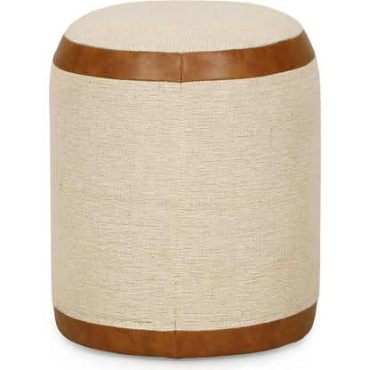 Huche Cotton Jute Oval Contract-Grade Pouf by TOV Furniture in natural, saddle brown. Made from burl veneer, fabric, vegan leather in a unique style.