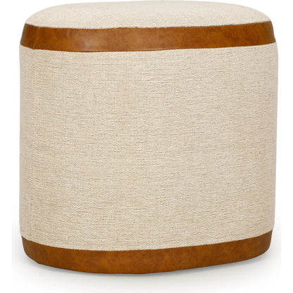 Huche Cotton Jute Oval Contract-Grade Pouf by TOV Furniture in natural, saddle brown. Made from burl veneer, fabric, vegan leather in a unique style.