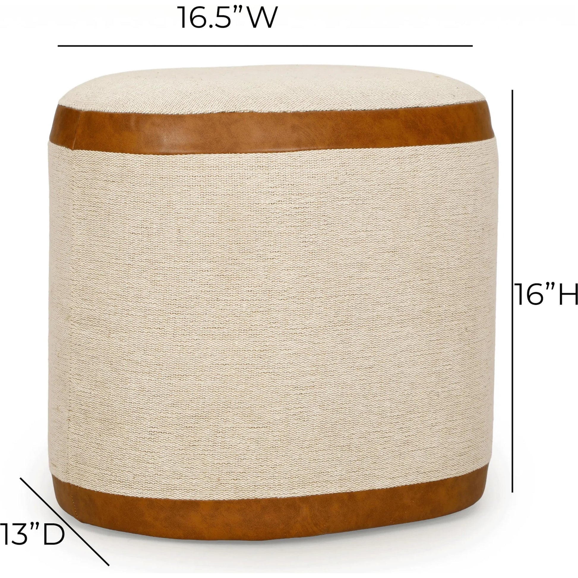 Huche Cotton Jute Oval Contract-Grade Pouf by TOV Furniture in natural, saddle brown. Made from burl veneer, fabric, vegan leather in a unique style.