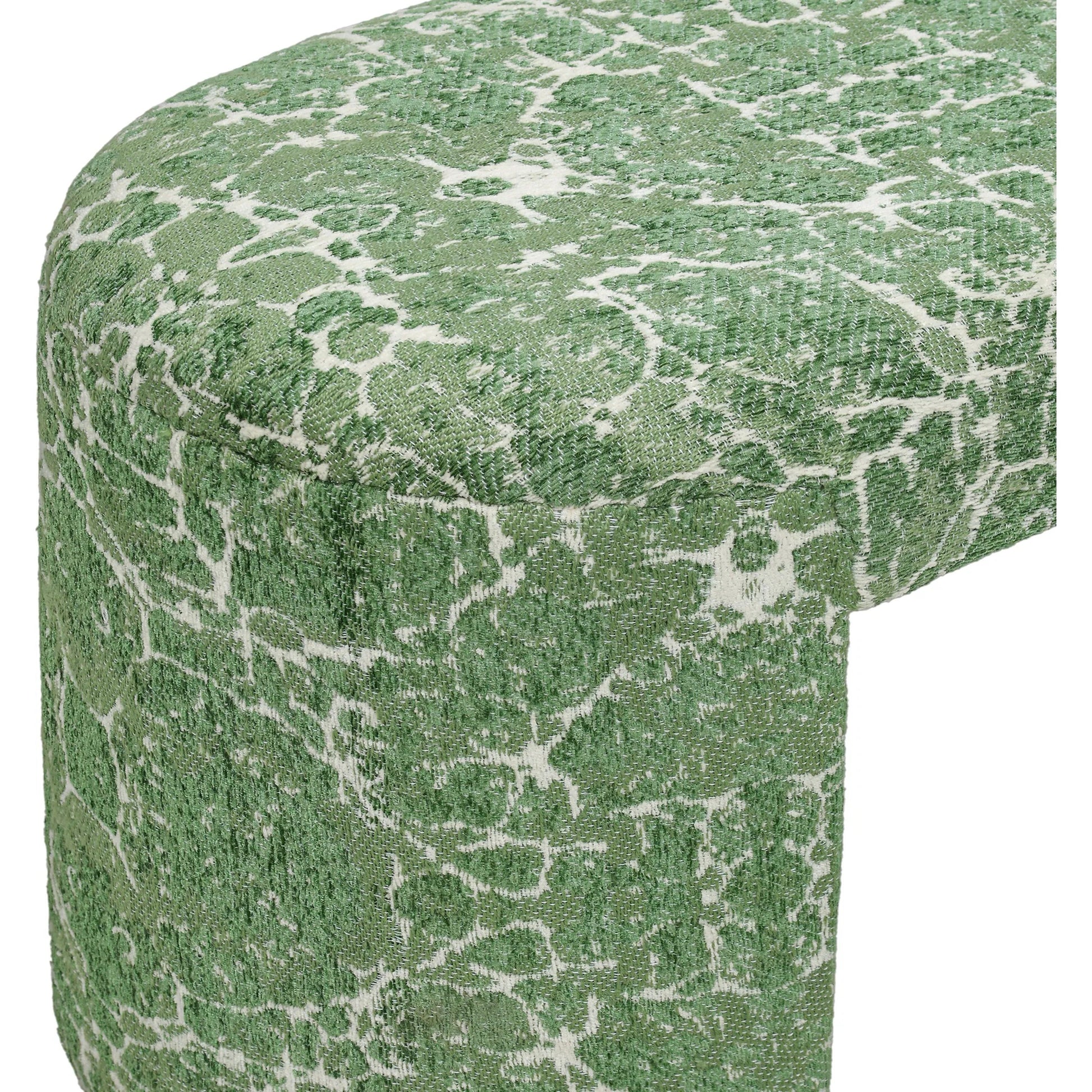 Greenspace Rounded Upholstered Bench by TOV Furniture in green. Made from cotton, polyester, wood in a unique style.