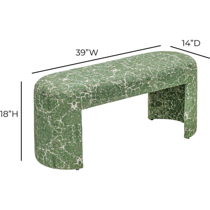 Greenspace Rounded Upholstered Bench by TOV Furniture in green. Made from cotton, polyester, wood in a unique style.