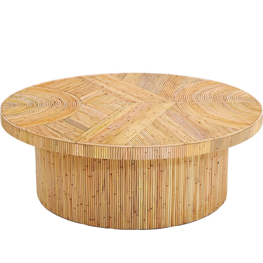 Acadia Rattan Coffee Table by TOV Furniture in natural. Made from rattan veneer, wood in a cottage & farmhouse style.