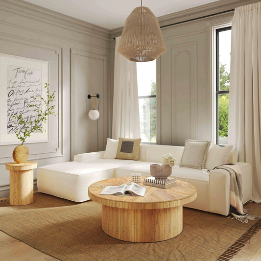 Acadia Rattan Side Table by TOV Furniture in natural. Made from rattan veneer, wood in a cottage & farmhouse style.