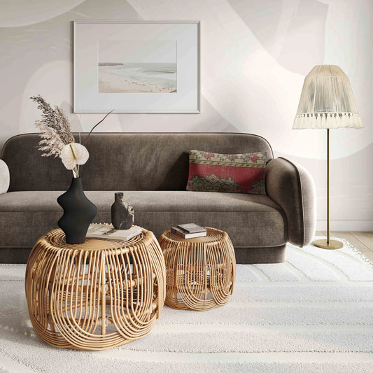 Azrina Rattan Nesting Tables by TOV Furniture in natural. Made from rattan veneer, wood in a cottage & farmhouse style.