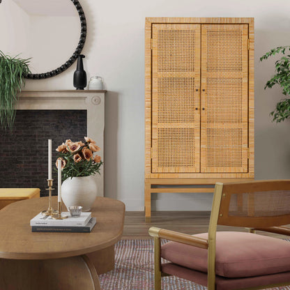 Amara Woven Rattan Cabinet by TOV Furniture. Made from rattan veneer, wood in a cottage & farmhouse style.