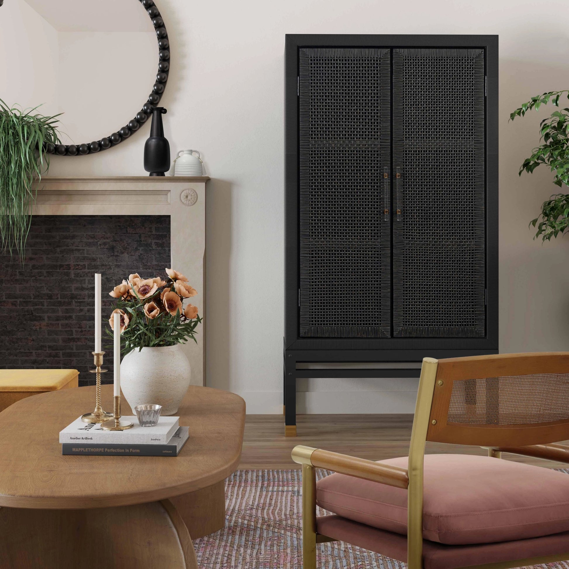 Amara Woven Rattan Cabinet by TOV Furniture. Made from rattan veneer, wood in a cottage & farmhouse style.