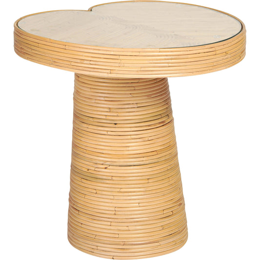 Felicia Tall Lilypad Side Table by TOV Furniture in natural. Made from glass, rattan veneer, wood in a cottage & farmhouse style.