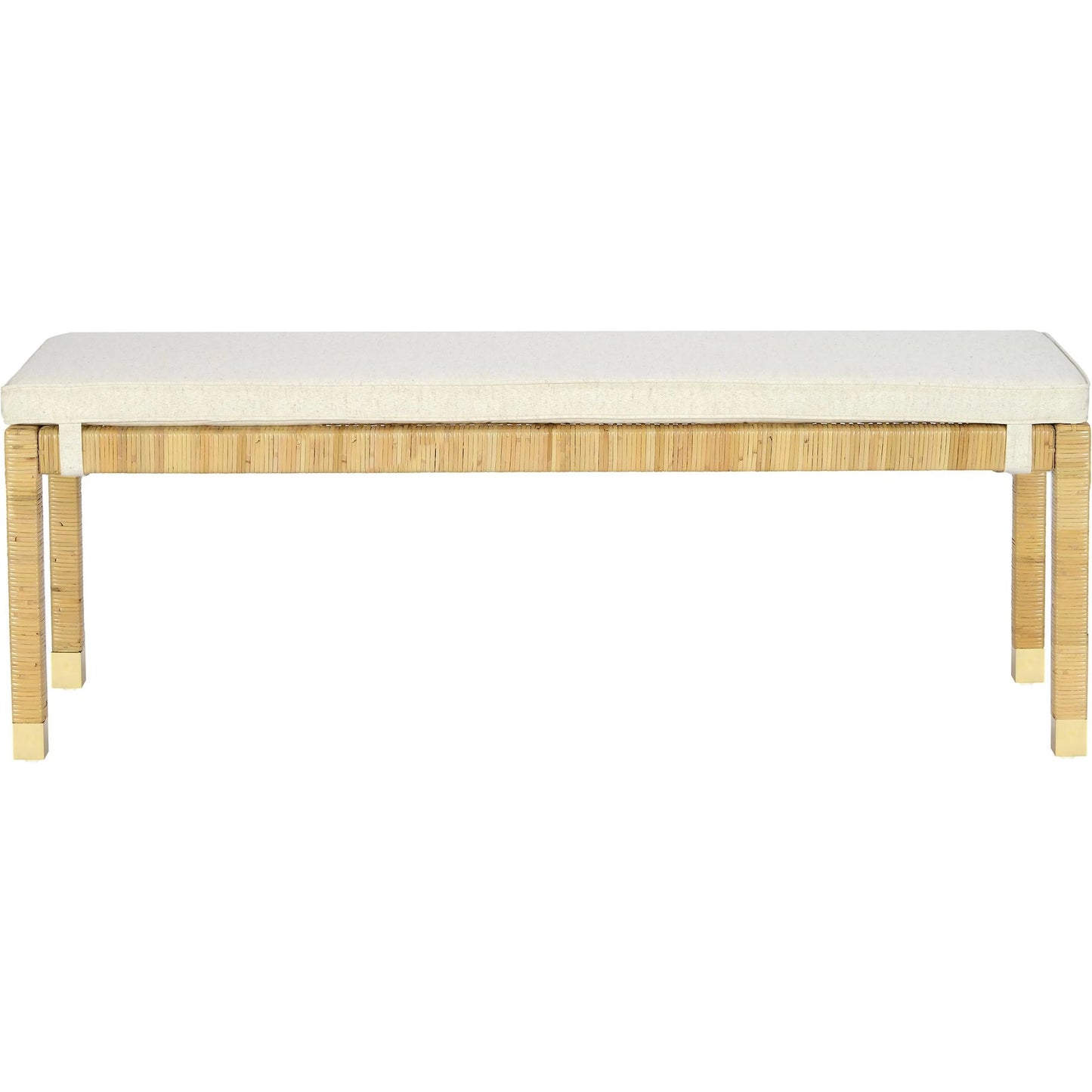 001 SI-2439898 | Primary Silo | Amara Linen Bench by TOV Furniture in cream, natural. Made from brass, linen, rattan, wood in a transitional style.
