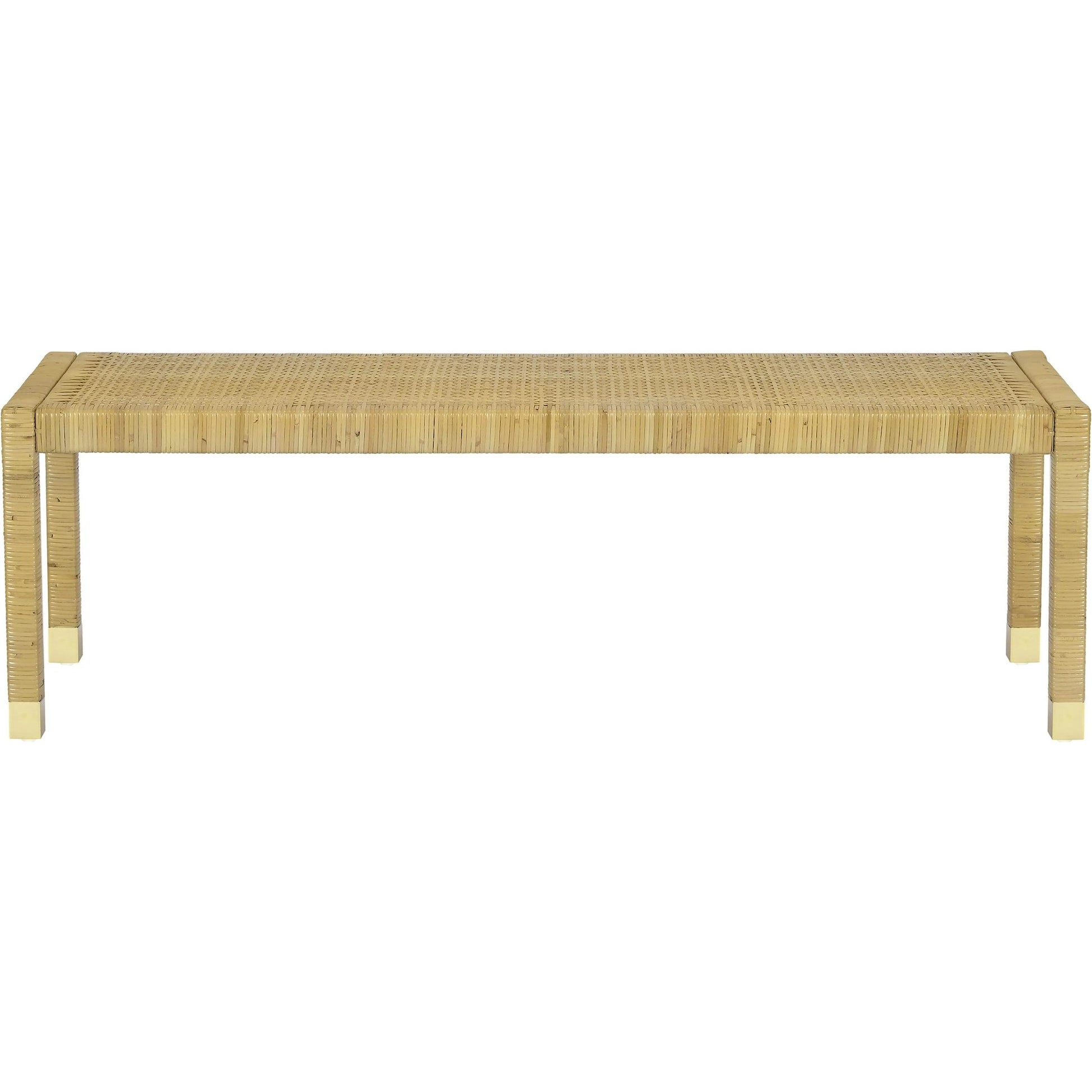 Amara Linen Bench by TOV Furniture in cream, natural. Made from brass, linen, rattan, wood in a transitional style.