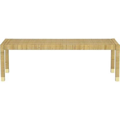 Amara Linen Bench by TOV Furniture in cream, natural. Made from brass, linen, rattan, wood in a transitional style.