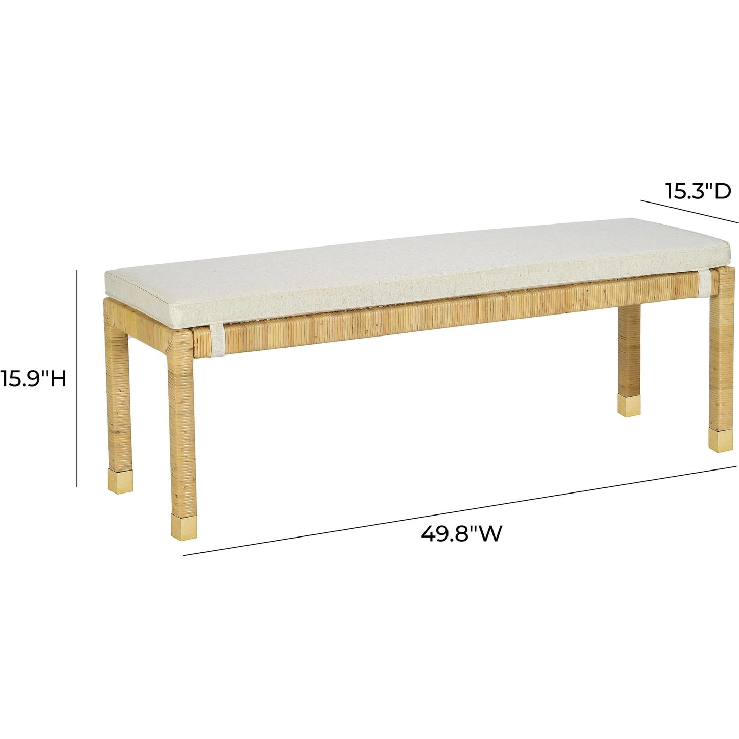 005 SI-2439898 | Additional Silo | Amara Linen Bench by TOV Furniture in cream, natural. Made from brass, linen, rattan, wood in a transitional style.
