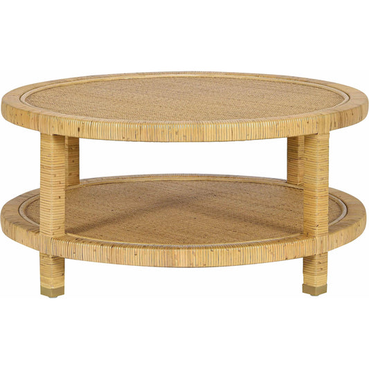 Amara Rattan Coffee Table by TOV Furniture in natural. Made from brass, plywood, rattan, wood in a unique style.