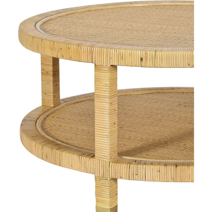Amara Rattan Coffee Table by TOV Furniture in natural. Made from brass, plywood, rattan, wood in a rustic style.