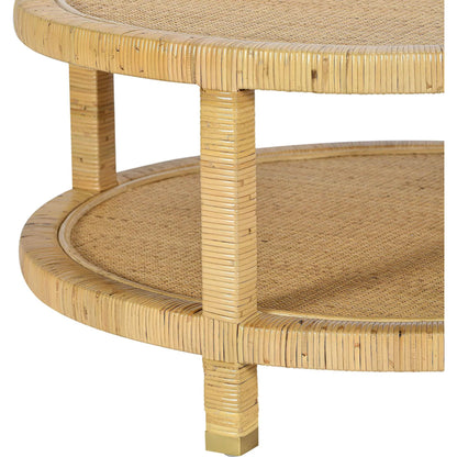 Amara Rattan Coffee Table by TOV Furniture in natural. Made from brass, plywood, rattan, wood in a rustic style.