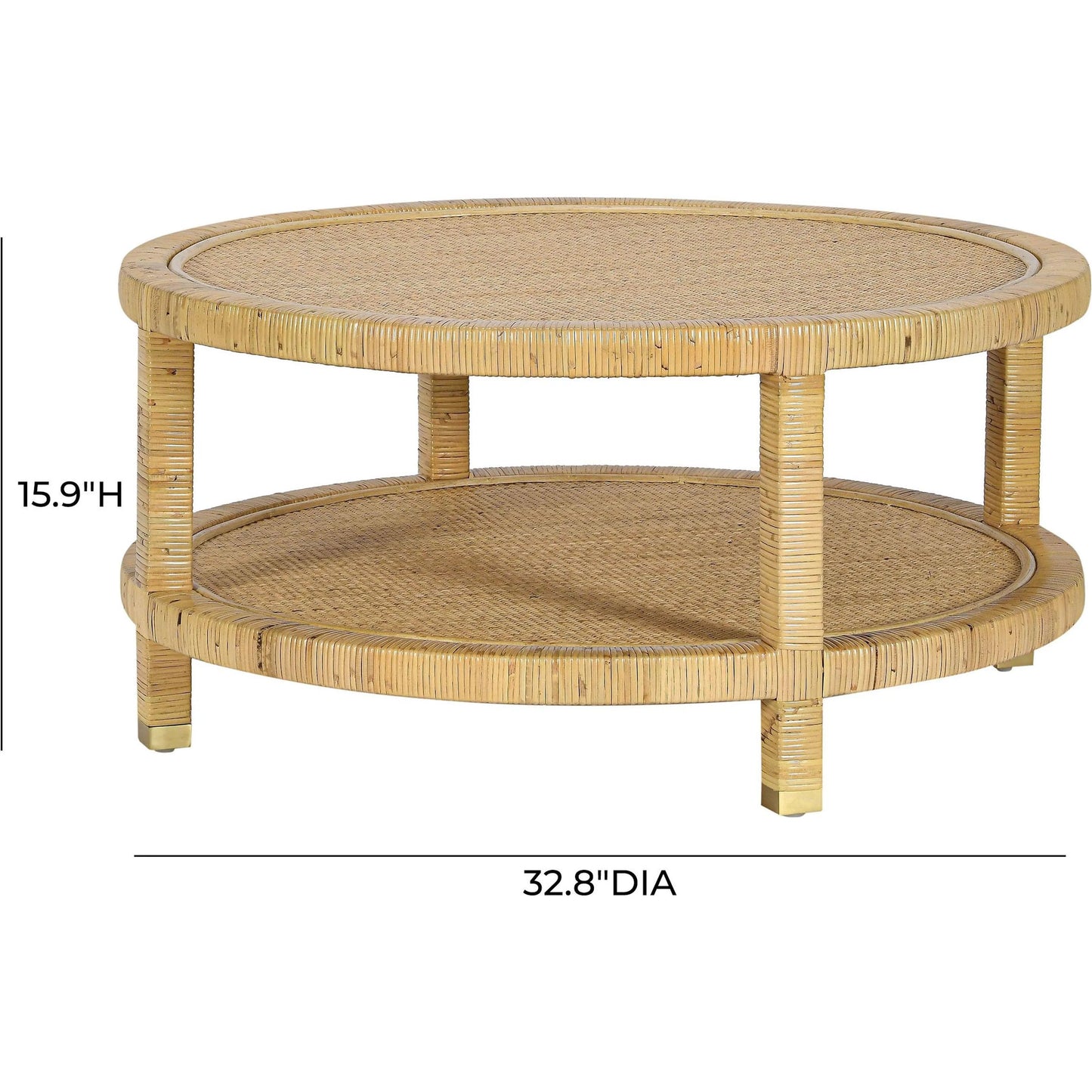 003 SI-2439901 | Additional Silo | Amara Rattan Coffee Table by TOV Furniture in natural. Made from brass, plywood, rattan, wood in a rustic style.