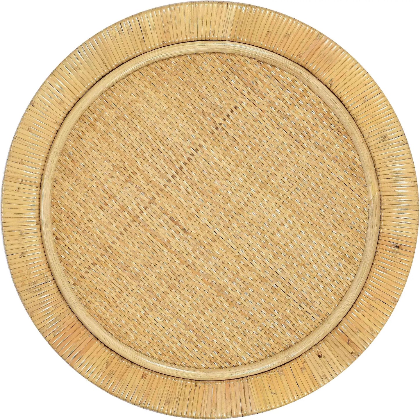 003 SI-2439902 | Closeup | Amara Rattan Side Table by TOV Furniture in natural. Made from brass, plywood, rattan, wood in a rustic style.