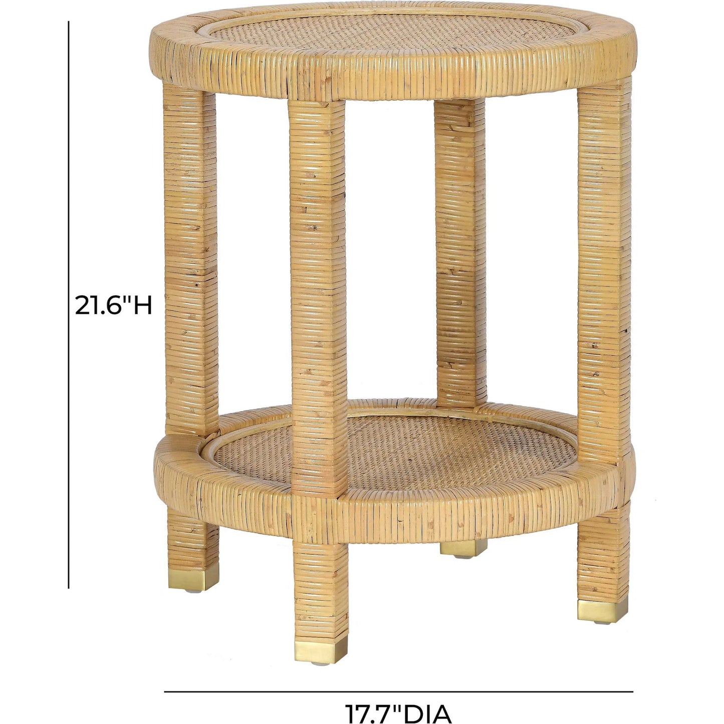 002 SI-2439902 | Additional Silo | Amara Rattan Side Table by TOV Furniture in natural. Made from brass, plywood, rattan, wood in a rustic style.