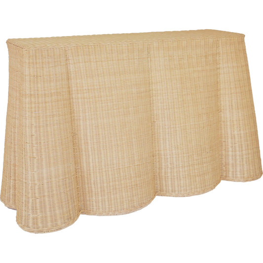 Egan Rattan Console Table by TOV Furniture in natural. Made from rattan in a unique style.