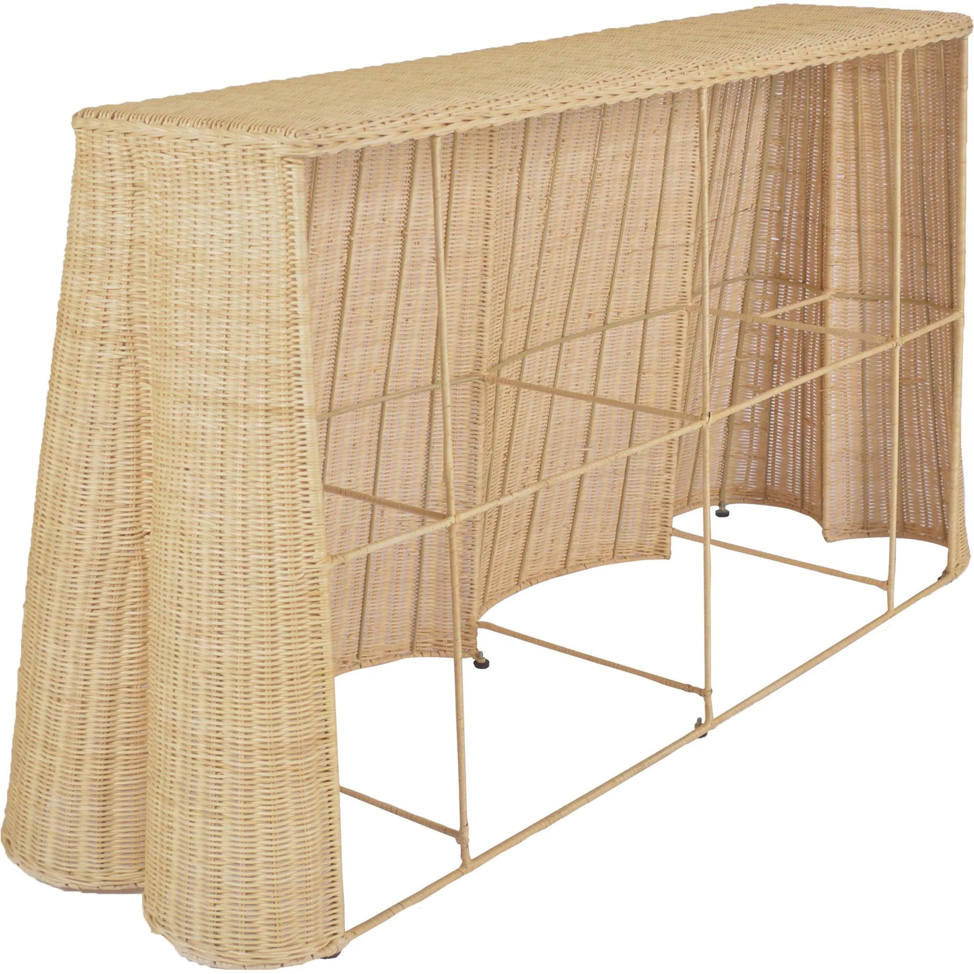 Egan Rattan Console Table by TOV Furniture in natural. Made from rattan in a unique style.