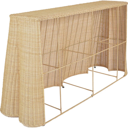 Egan Rattan Console Table by TOV Furniture in natural. Made from rattan in a unique style.