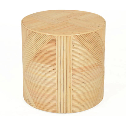 Matea Rattan Cross Side Table by TOV Furniture in natural. Made from rattan in a unique style.