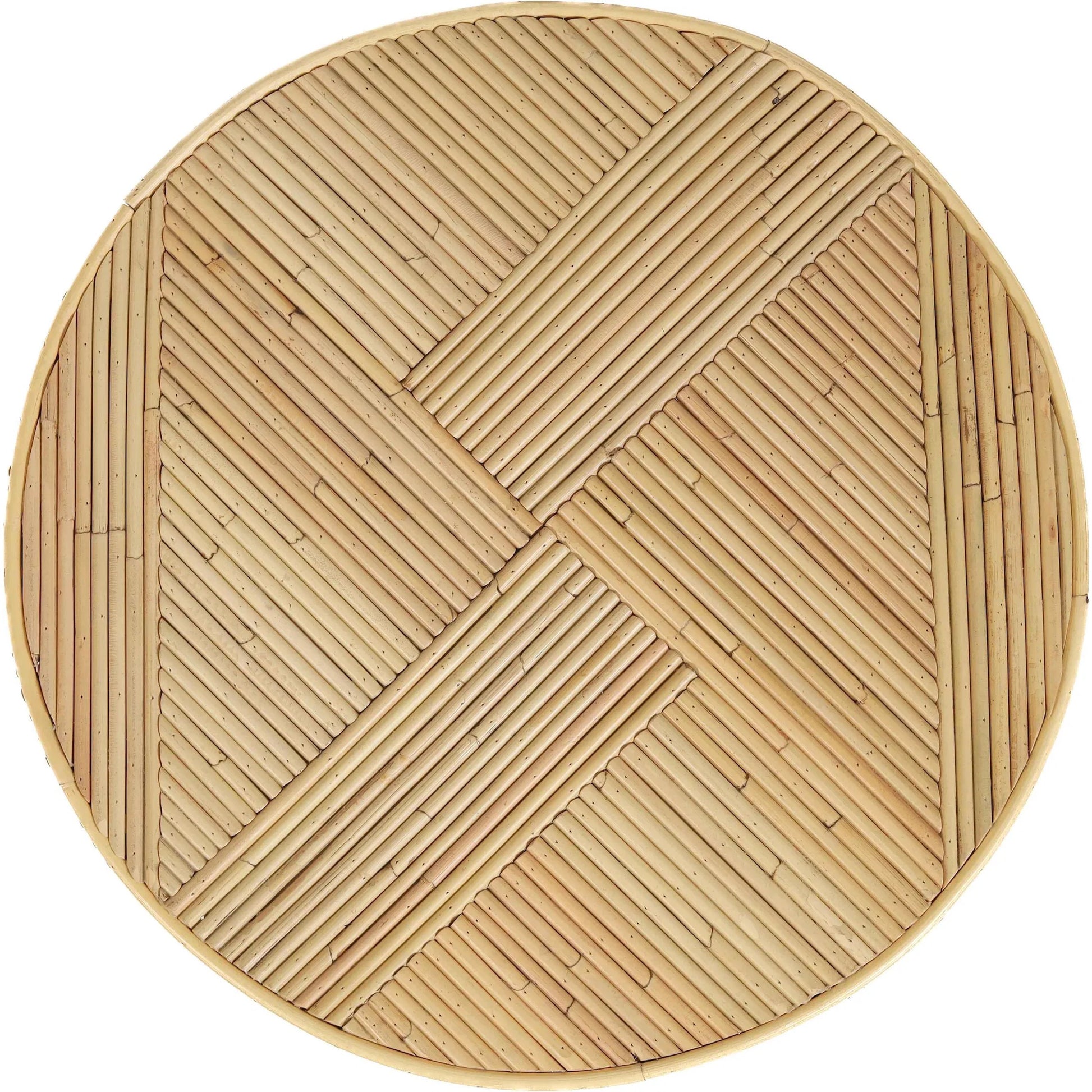 Matea Rattan Cross Side Table by TOV Furniture in natural. Made from rattan in a unique style.