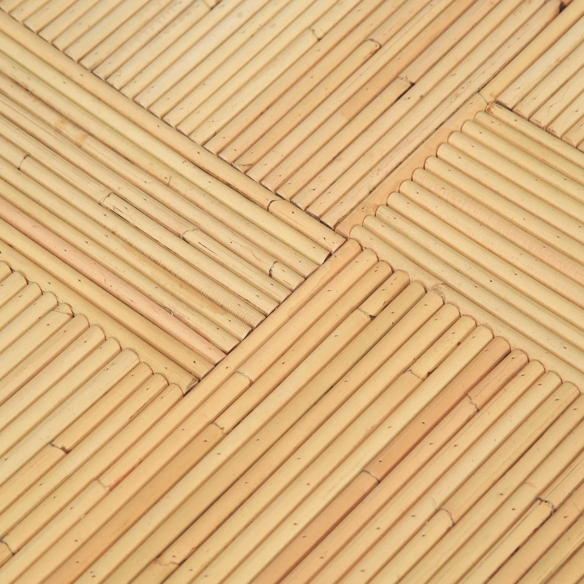 Matea Rattan Cross Side Table by TOV Furniture in natural. Made from rattan in a unique style.