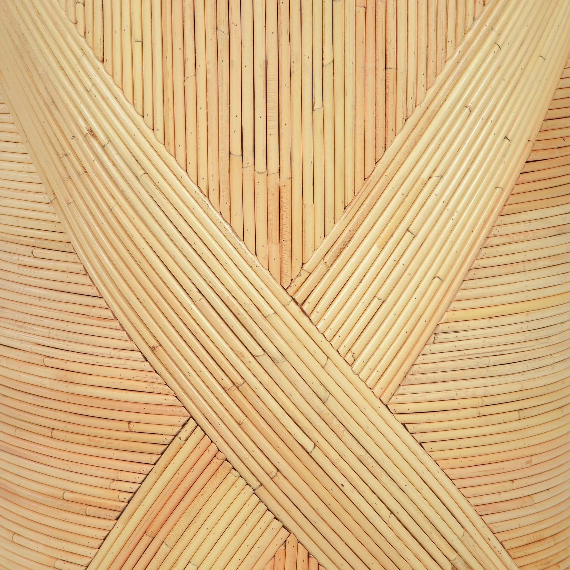 Matea Rattan Cross Side Table by TOV Furniture in natural. Made from rattan in a unique style.