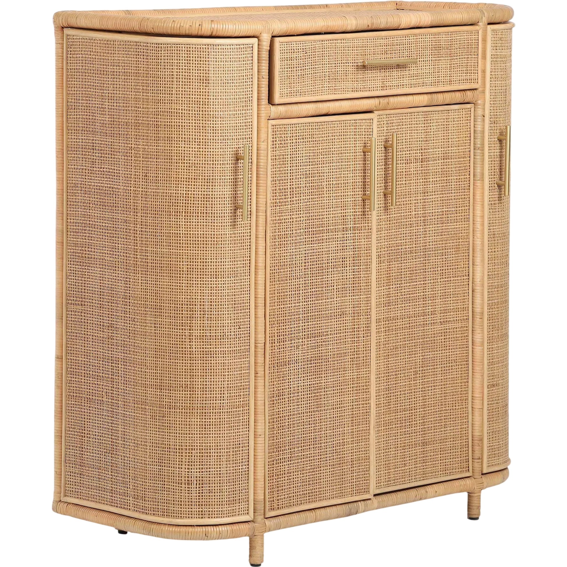 Tarot Rattan Bar Cabinet by TOV Furniture in natural. Made from plywood, rattan in a unique style.