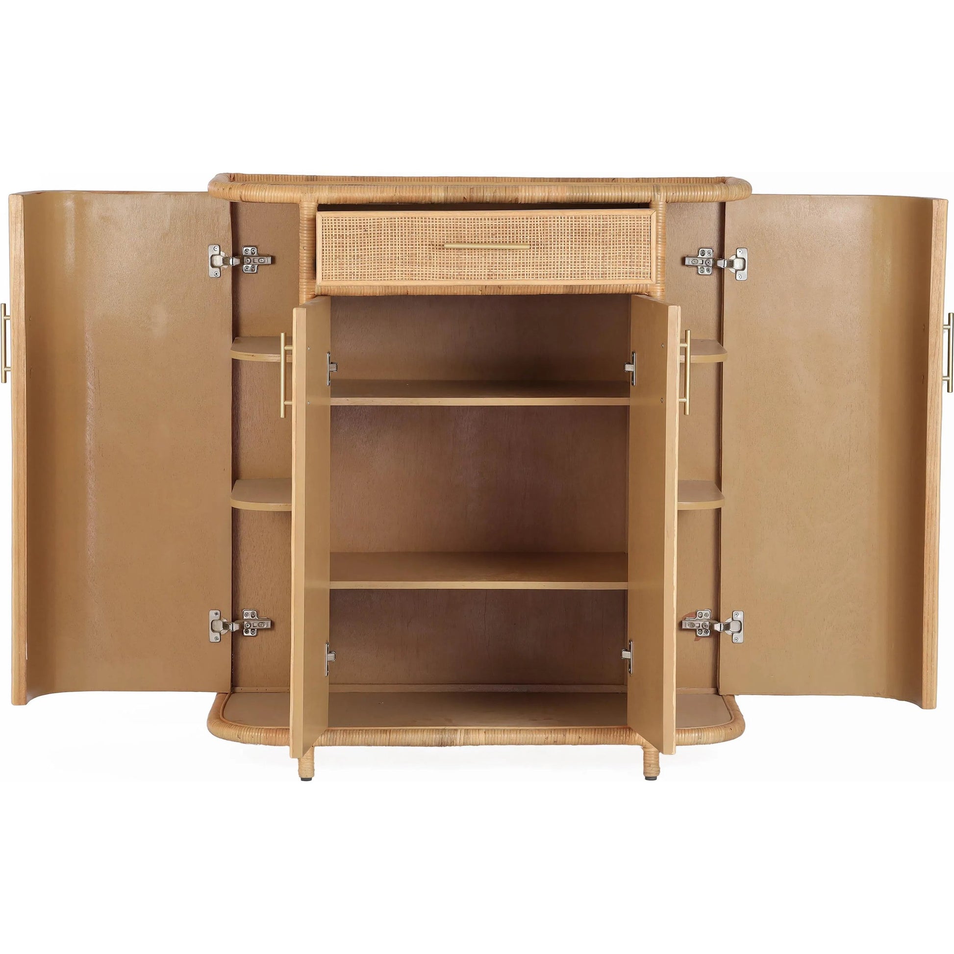 Tarot Rattan Bar Cabinet by TOV Furniture in natural. Made from plywood, rattan in a unique style.