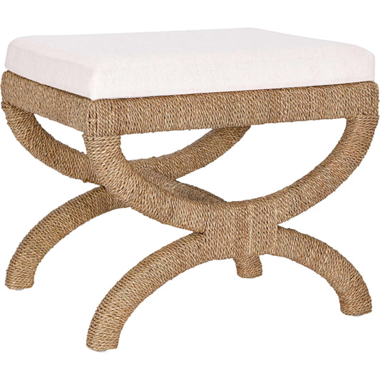 Kappa Rattan Stool by TOV Furniture in natural. Made from fabric, mahogany, seagrass in a unique style.