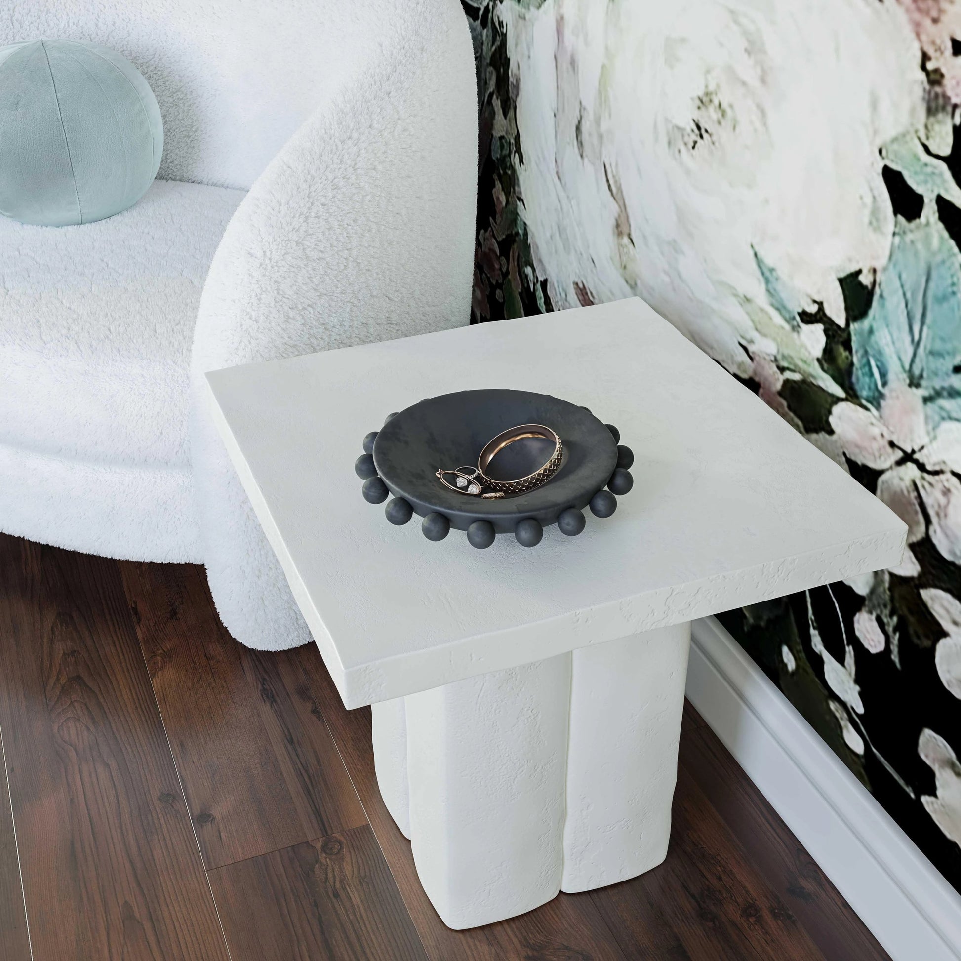 Kayla Side Table by TOV Furniture. Made from concrete in a modern style.