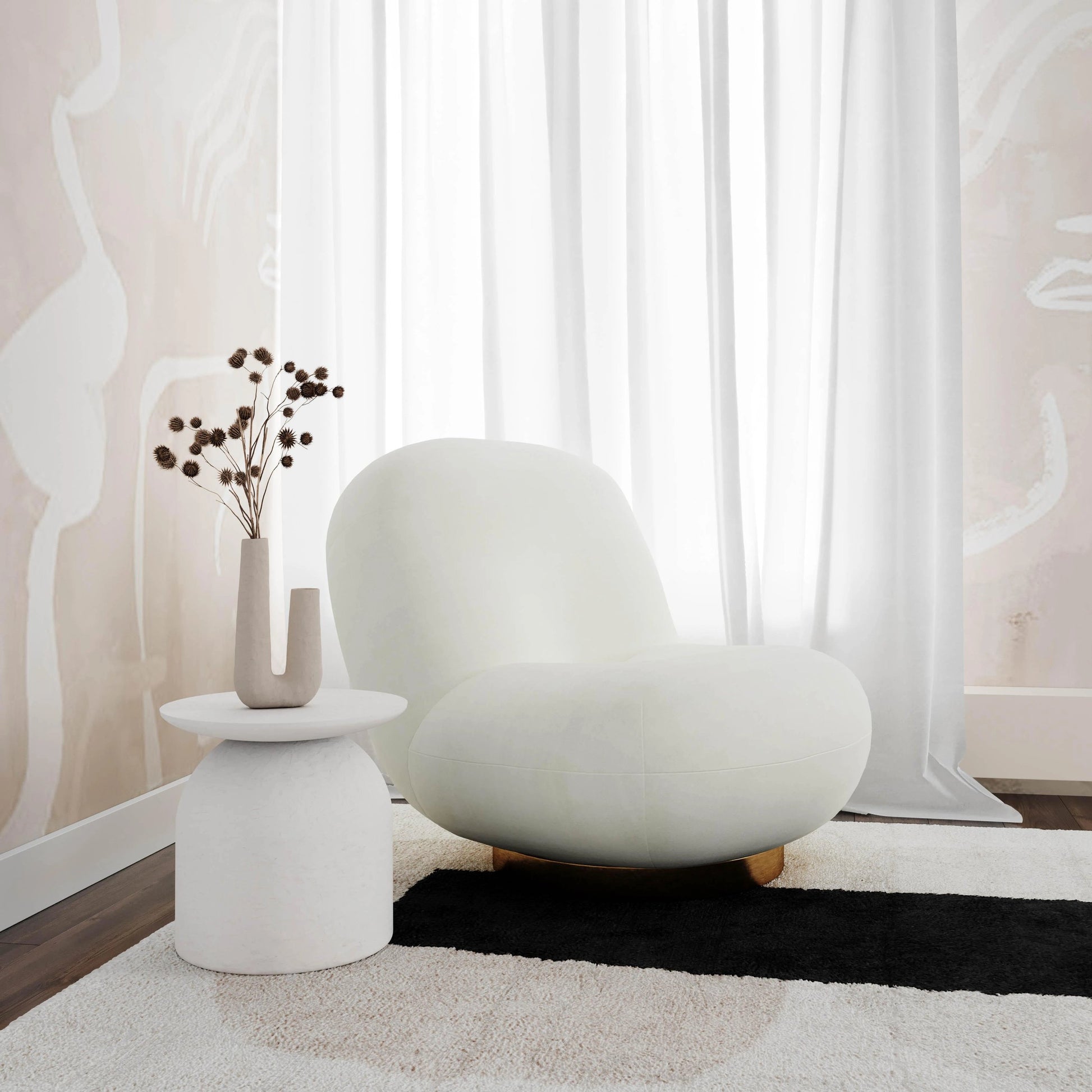 Aloe Concrete Side Table by TOV Furniture in white. Made from concrete in a modern style.