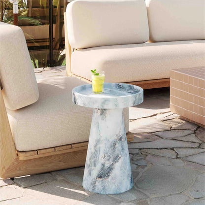 Zara Aegean Marble Indoor / Outdoor Side Table by TOV Furniture in blue, white. Made from concrete in a modern style.