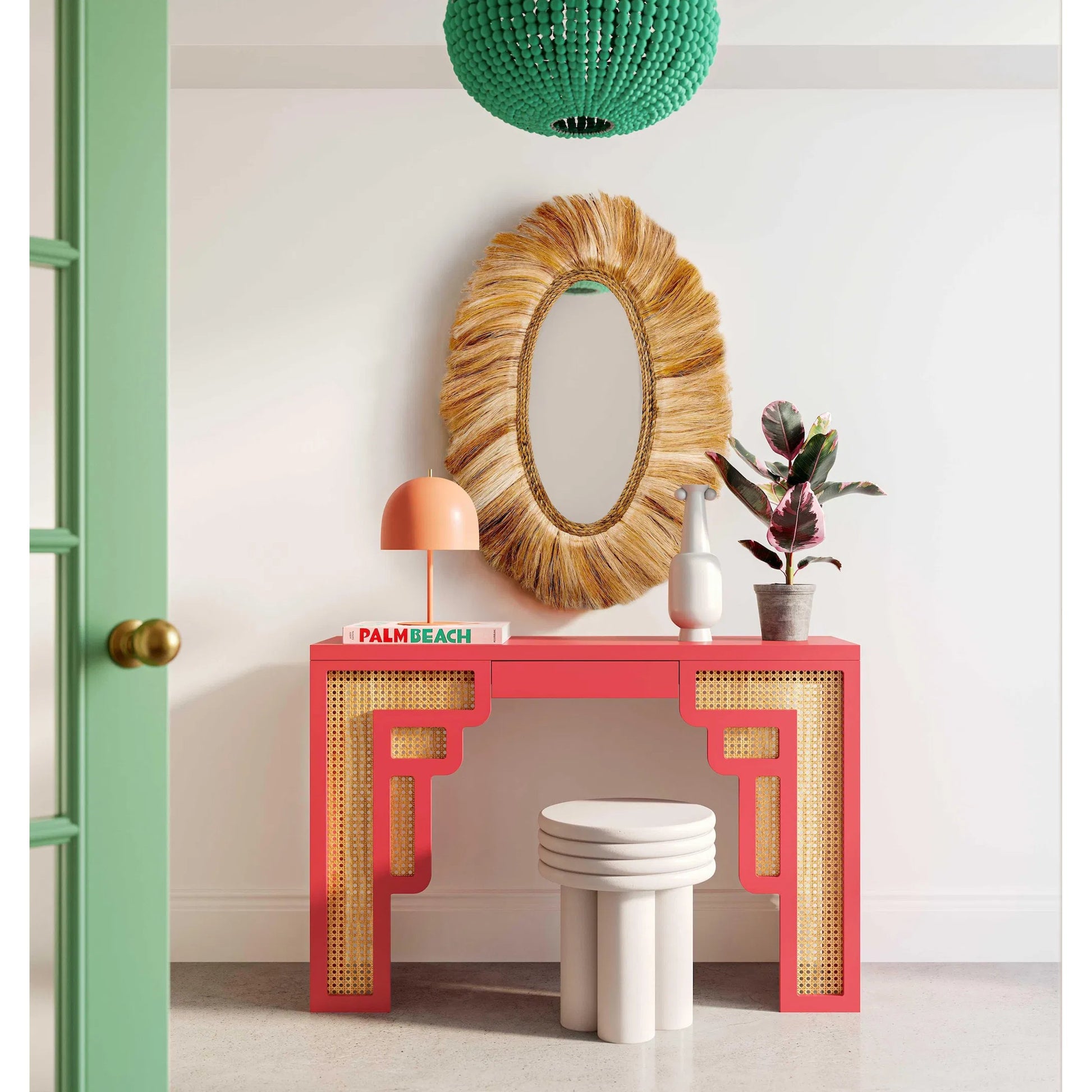 Suzie Rattan Console Table by TOV Furniture. Made from mdf, rattan in a modern style.