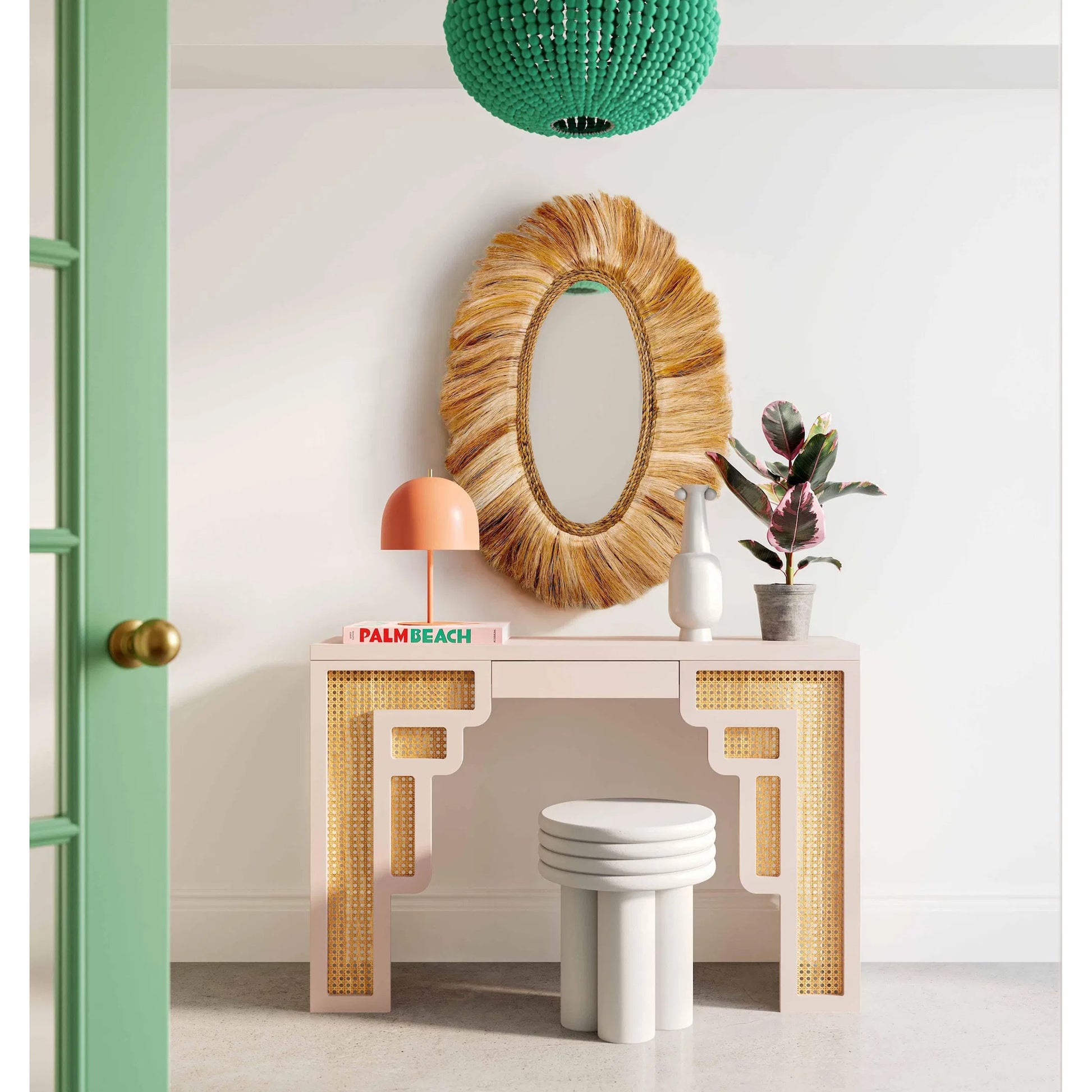 Suzie Rattan Console Table by TOV Furniture. Made from mdf, rattan in a modern style.