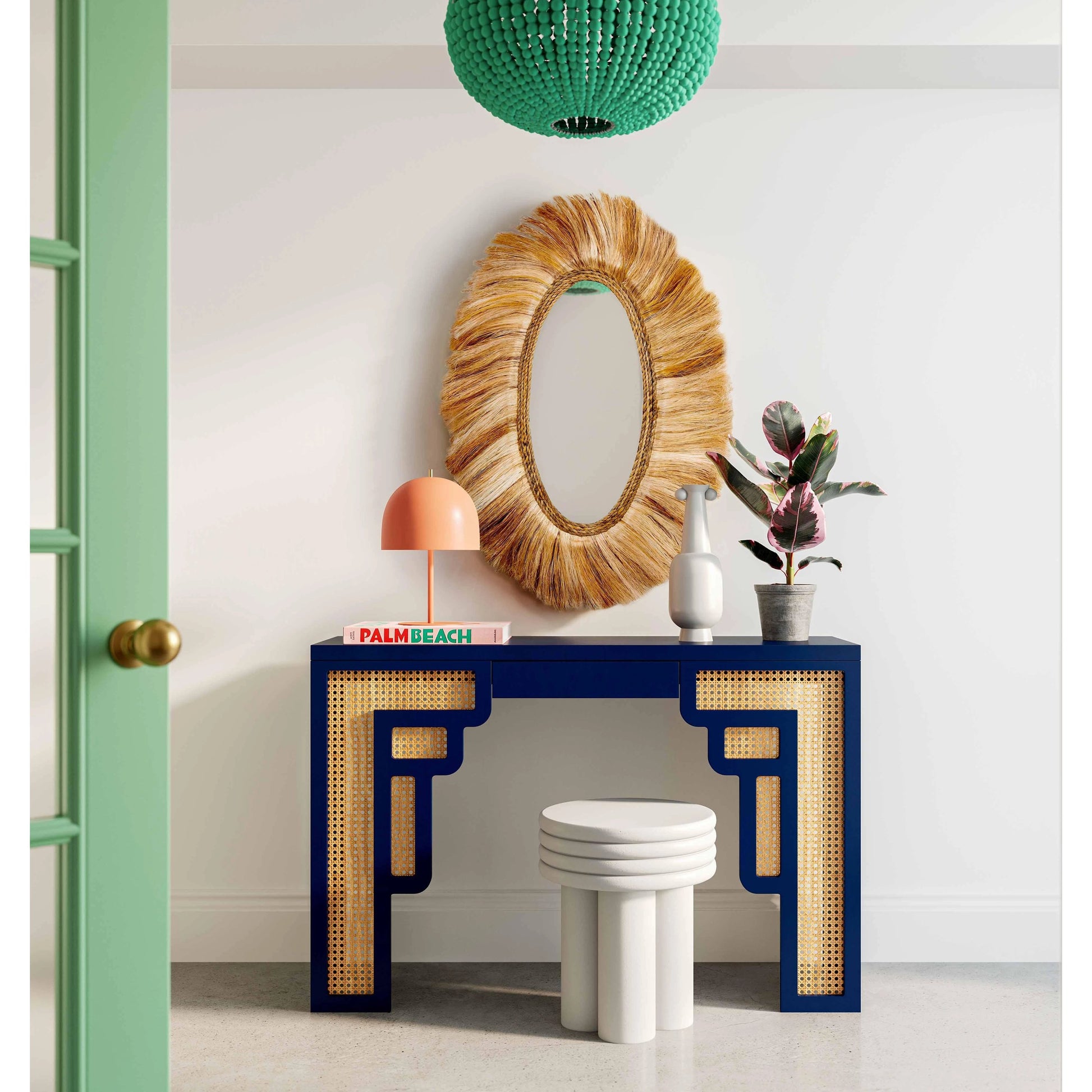 Suzie Rattan Console Table by TOV Furniture. Made from mdf, rattan in a modern style.