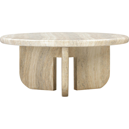 Patrizia Round Coffee Table by TOV Furniture in travertine. Made from concrete in a modern style.