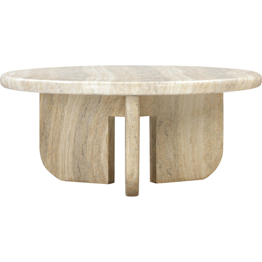 Patrizia Round Coffee Table by TOV Furniture in travertine. Made from concrete in a modern style.