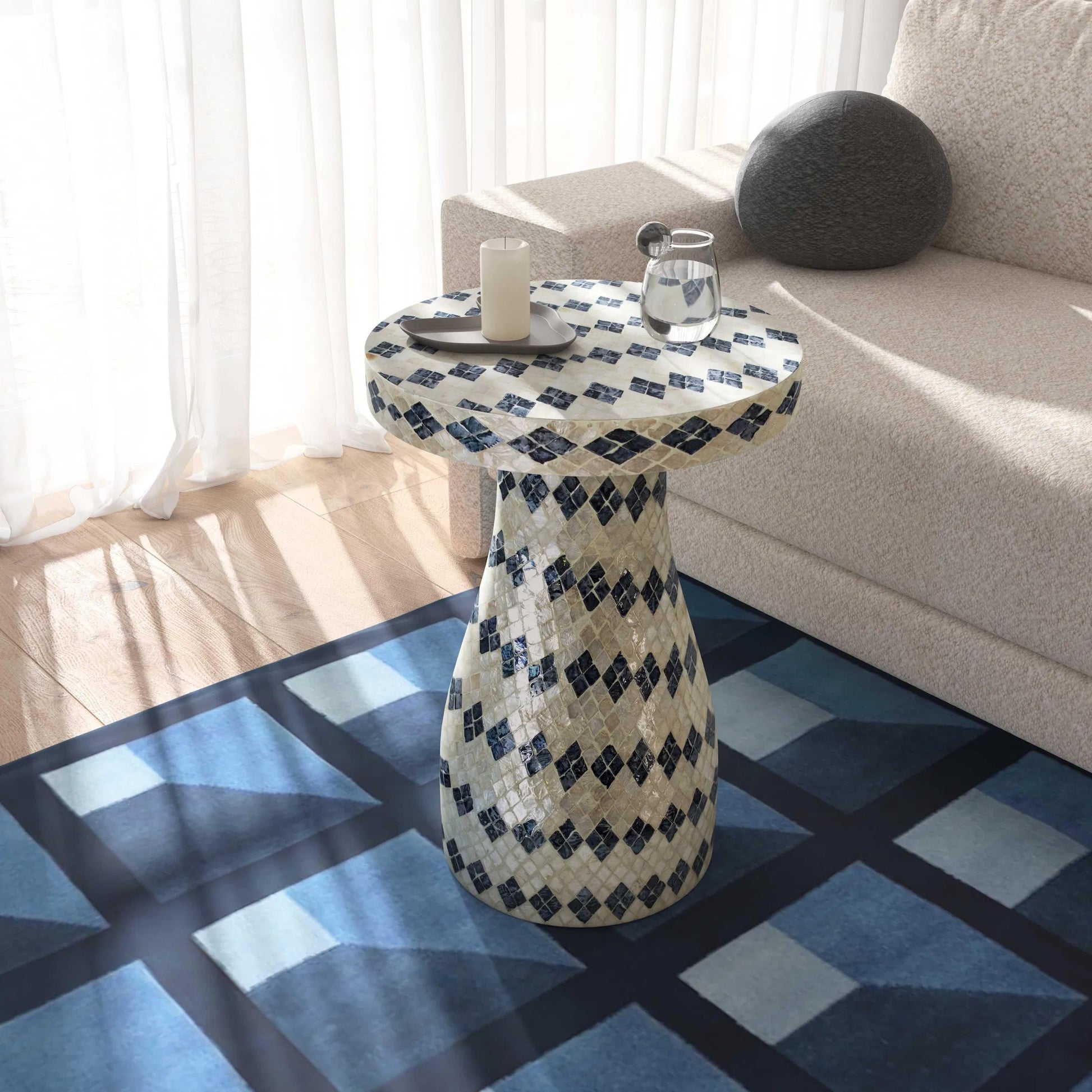 Halio Shell Side Table by TOV Furniture. Made from mdf, shell in a eclectic & global style.