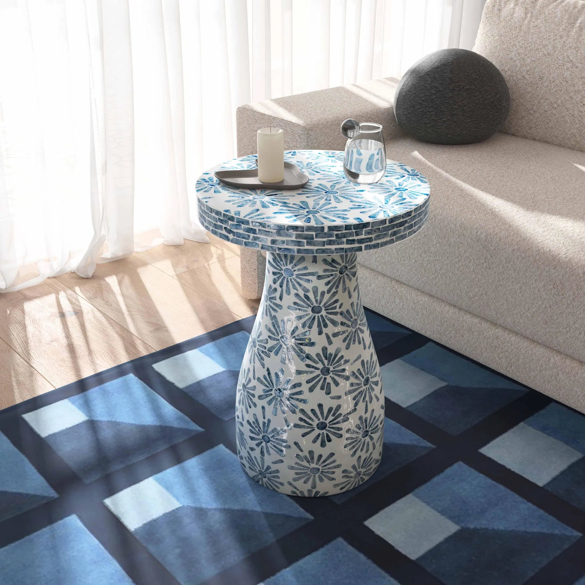 Halio Shell Side Table by TOV Furniture. Made from mdf, shell in a eclectic & global style.