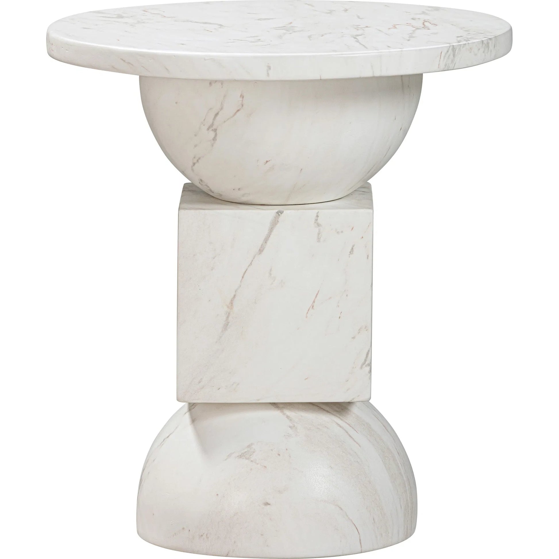 Chip Marble Print Indoor/Outdoor Side Table by TOV Furniture in white. Made from concrete in a modern style.