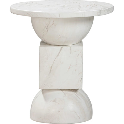 Chip Marble Print Indoor/Outdoor Side Table by TOV Furniture in white. Made from concrete in a modern style.