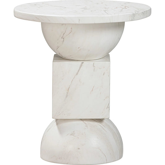 Chip Marble Print Indoor/Outdoor Side Table by TOV Furniture in white. Made from concrete in a unique style.